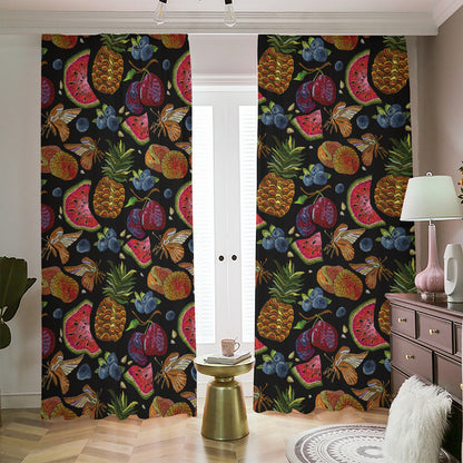 Embroidery Tropical Pattern Print Blackout Pencil Pleat Curtains