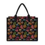 Embroidery Tropical Pattern Print Canvas Tote Bag