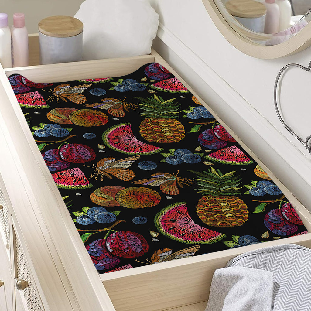 Embroidery Tropical Pattern Print Changing Pad Cover