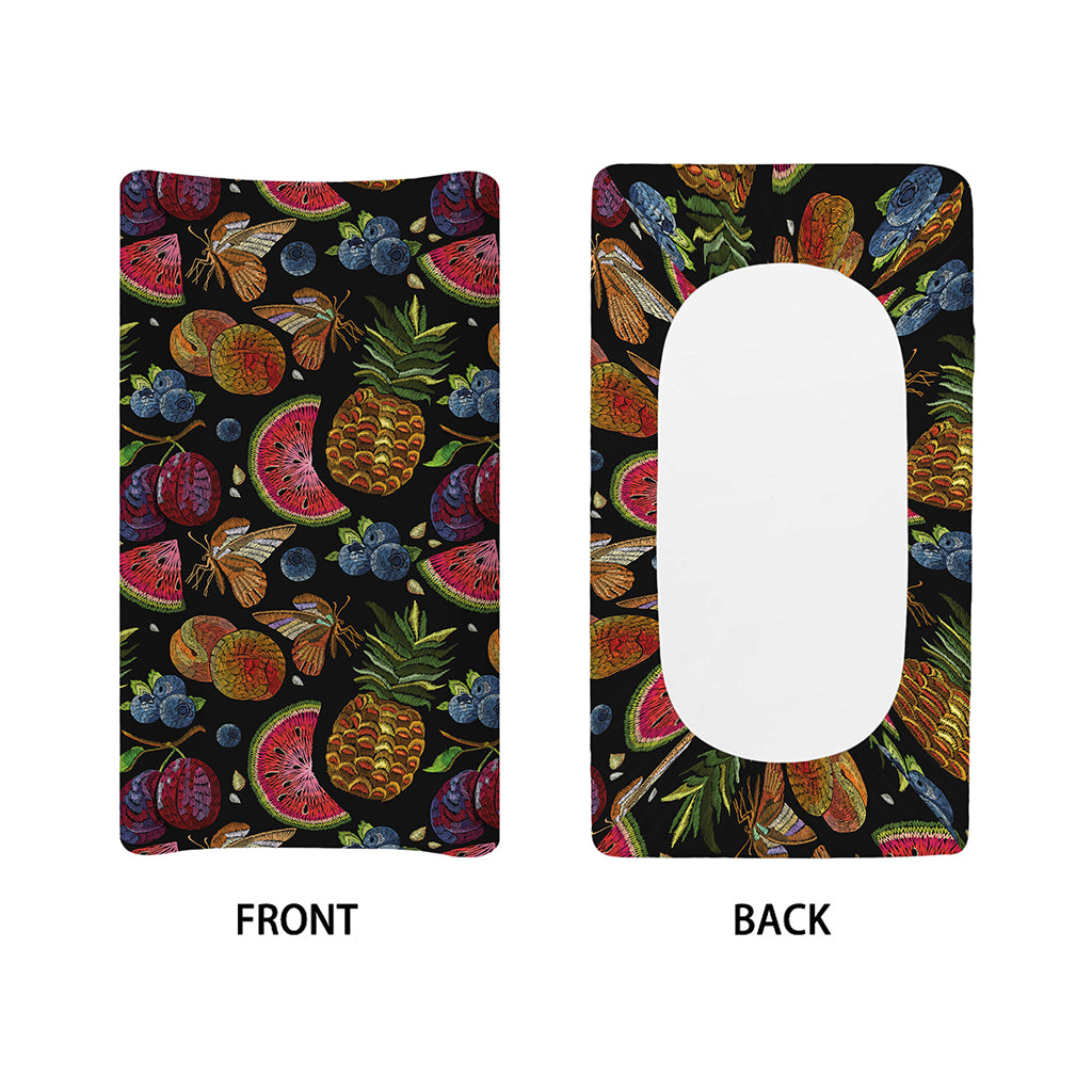 Embroidery Tropical Pattern Print Changing Pad Cover