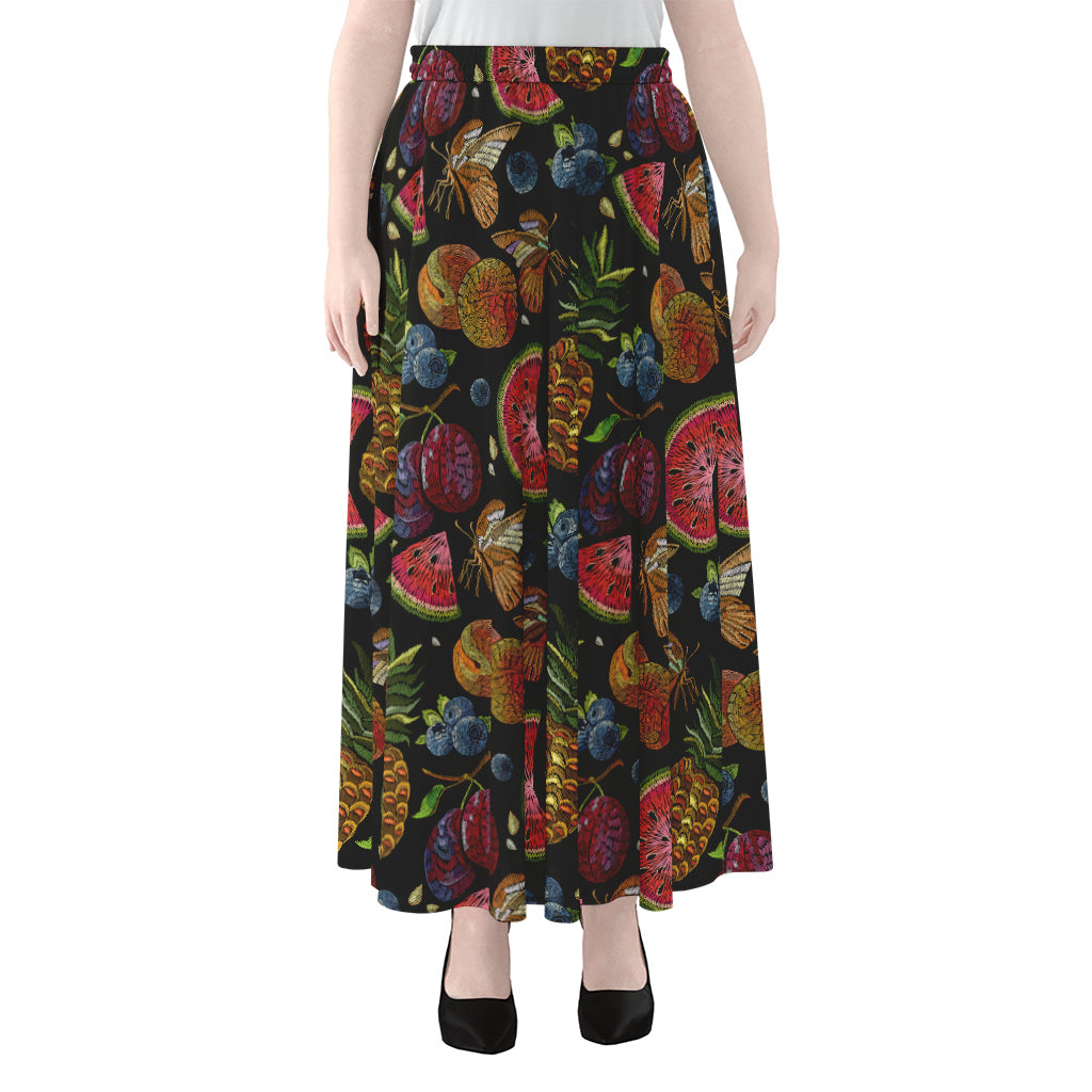 Embroidery Tropical Pattern Print Chiffon Maxi Skirt
