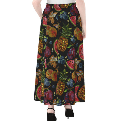 Embroidery Tropical Pattern Print Chiffon Maxi Skirt