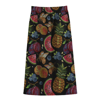 Embroidery Tropical Pattern Print Cotton Front Slit Maxi Skirt