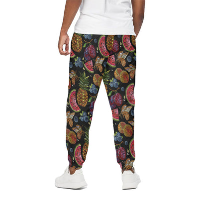 Embroidery Tropical Pattern Print Cotton Pants