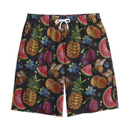 Embroidery Tropical Pattern Print Cotton Shorts