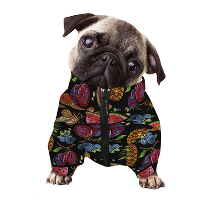 Embroidery Tropical Pattern Print Dog Zip Up Jacket