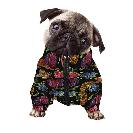 Embroidery Tropical Pattern Print Dog Zip Up Jacket