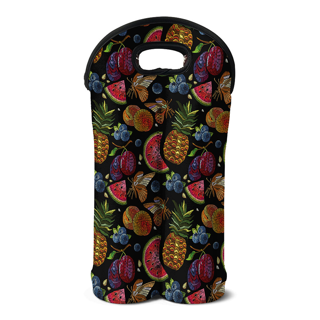 Embroidery Tropical Pattern Print Double Neoprene Wine Tote