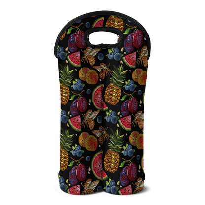 Embroidery Tropical Pattern Print Double Neoprene Wine Tote