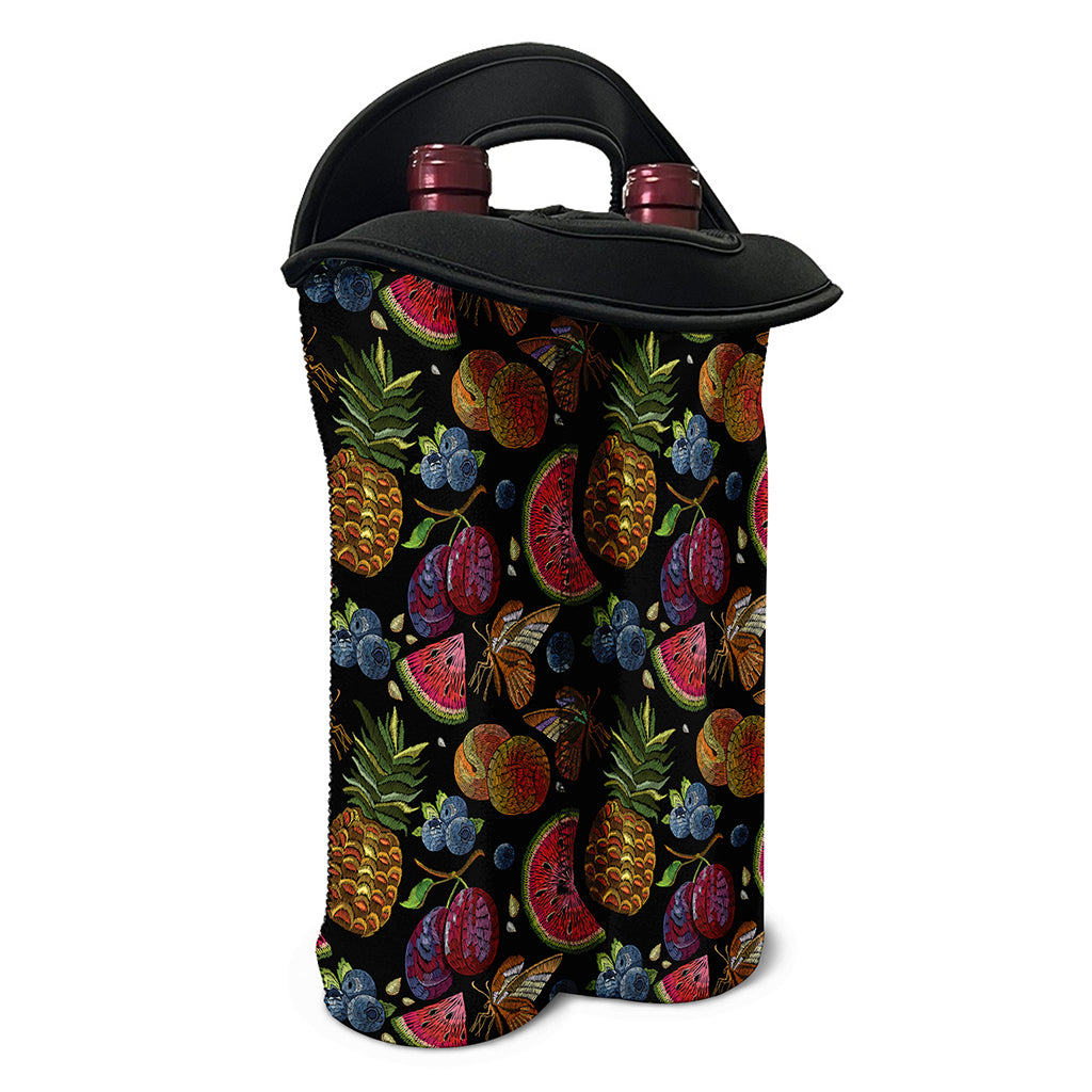 Embroidery Tropical Pattern Print Double Neoprene Wine Tote