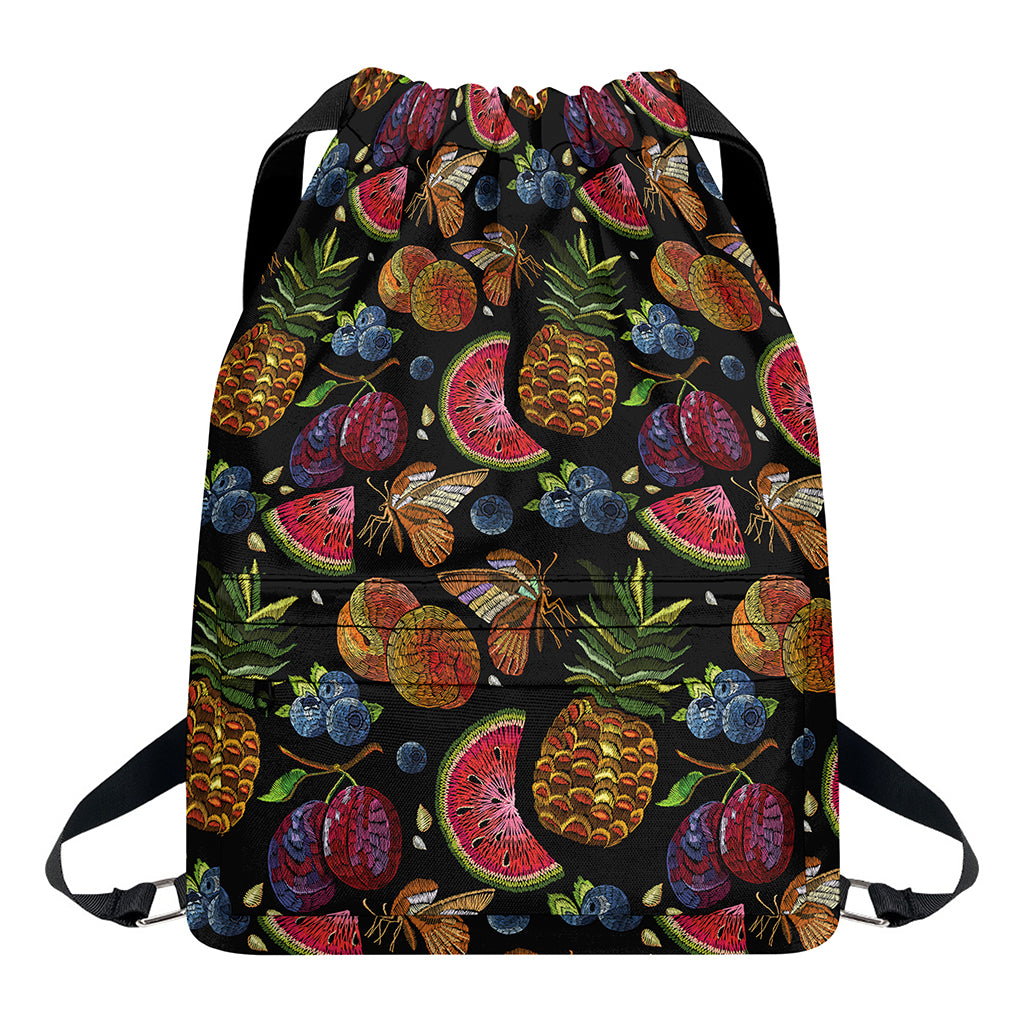 Embroidery Tropical Pattern Print Drawstring Backpack