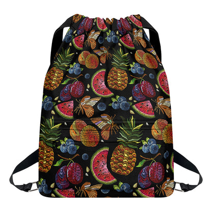 Embroidery Tropical Pattern Print Drawstring Backpack