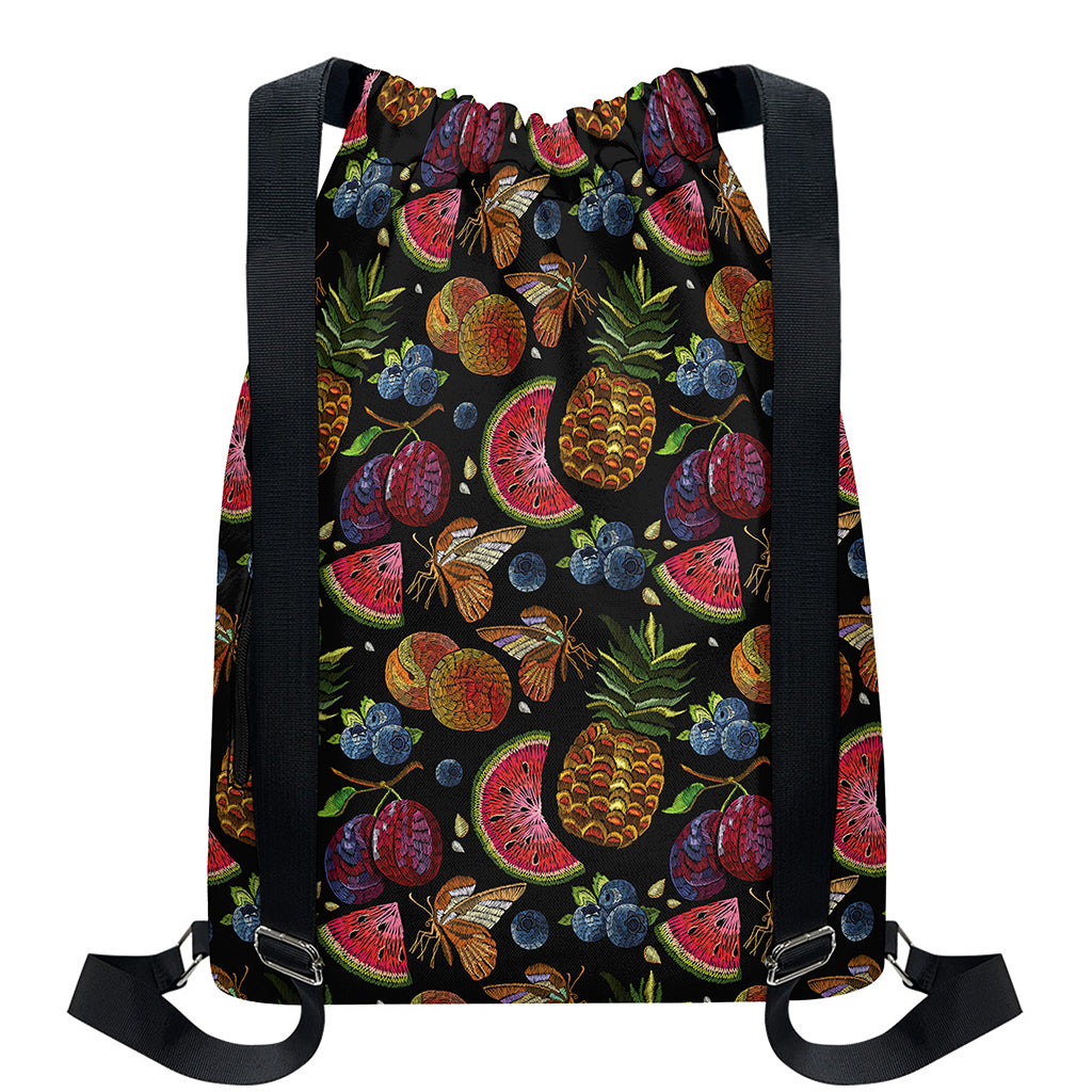 Embroidery Tropical Pattern Print Drawstring Backpack