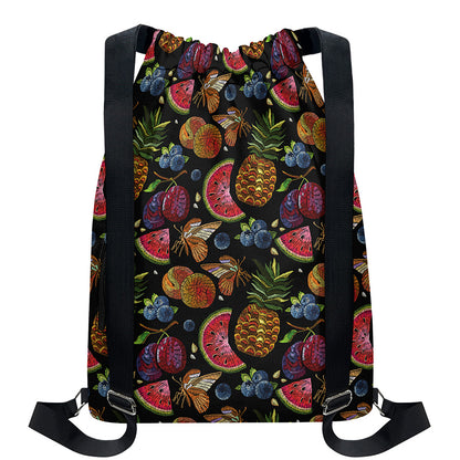 Embroidery Tropical Pattern Print Drawstring Backpack