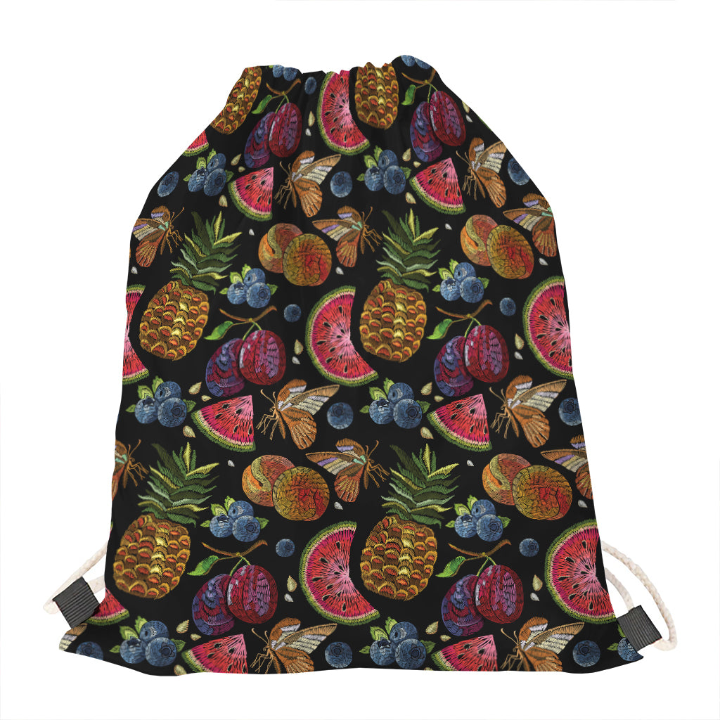 Embroidery Tropical Pattern Print Drawstring Bag