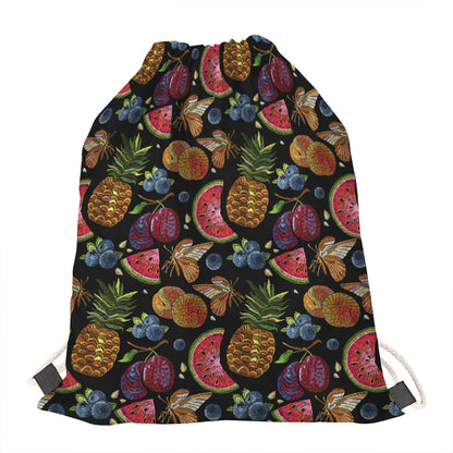 Embroidery Tropical Pattern Print Drawstring Bag
