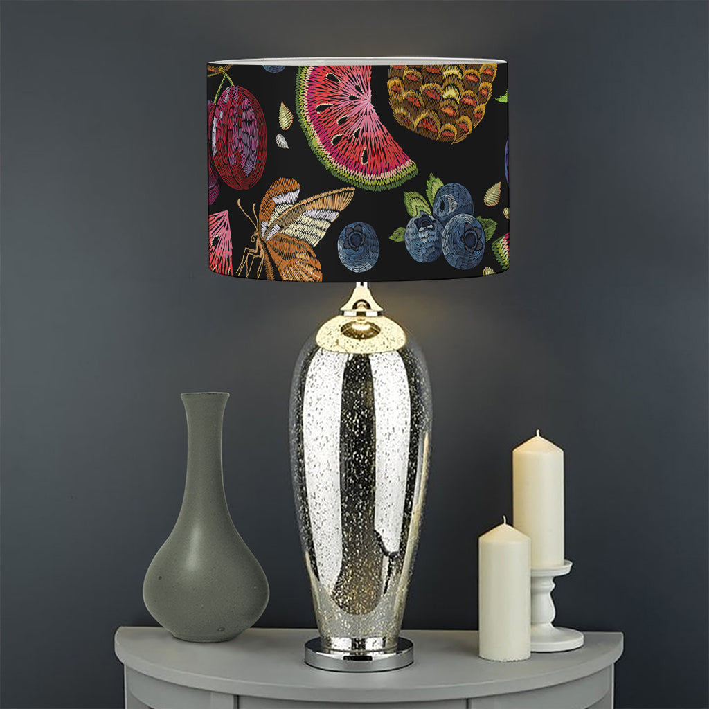 Embroidery Tropical Pattern Print Drum Lamp Shade