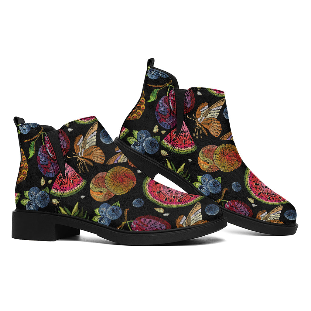 Embroidery Tropical Pattern Print Flat Ankle Boots