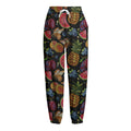 Embroidery Tropical Pattern Print Fleece Lined Knit Pants