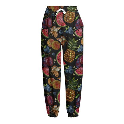 Embroidery Tropical Pattern Print Fleece Lined Knit Pants