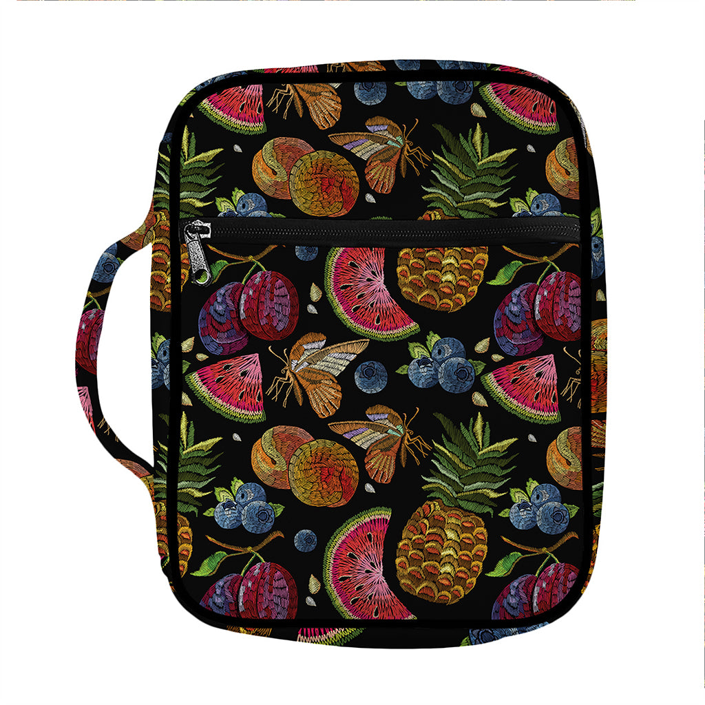 Embroidery Tropical Pattern Print Front Pocket Bible Bag