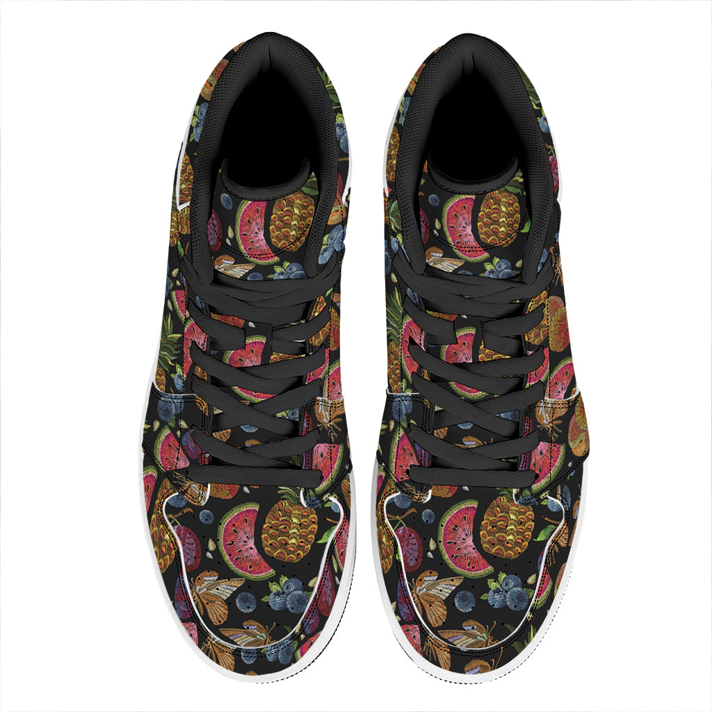 Embroidery Tropical Pattern Print High Top Leather Sneakers
