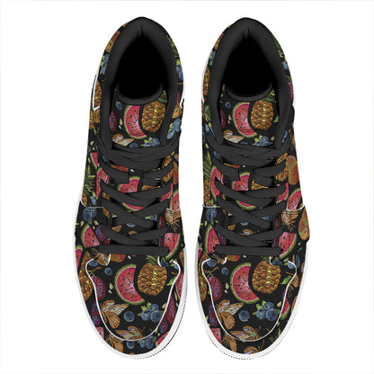 Embroidery Tropical Pattern Print High Top Leather Sneakers