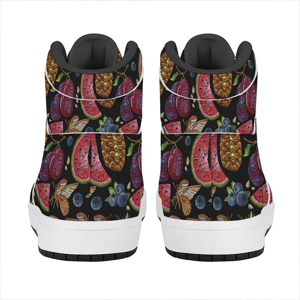 Embroidery Tropical Pattern Print High Top Leather Sneakers