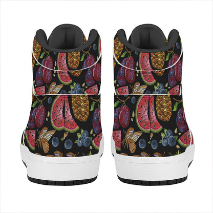 Embroidery Tropical Pattern Print High Top Leather Sneakers
