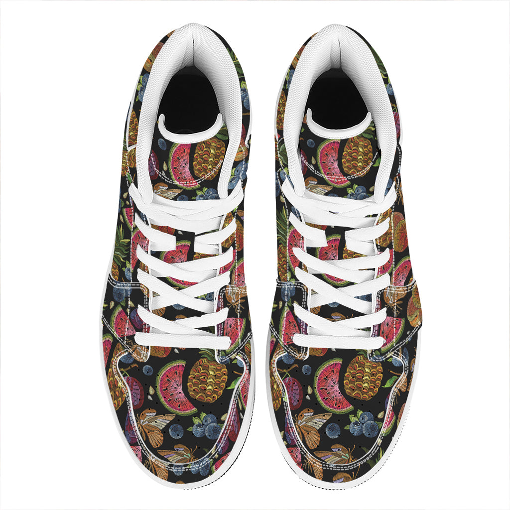 Embroidery Tropical Pattern Print High Top Leather Sneakers