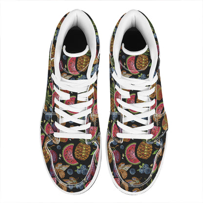 Embroidery Tropical Pattern Print High Top Leather Sneakers