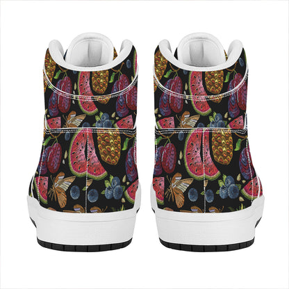 Embroidery Tropical Pattern Print High Top Leather Sneakers