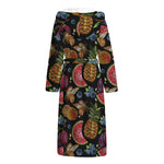 Embroidery Tropical Pattern Print Hooded Bathrobe