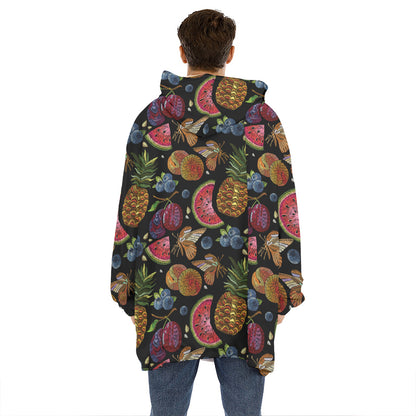 Embroidery Tropical Pattern Print Hoodie Blanket
