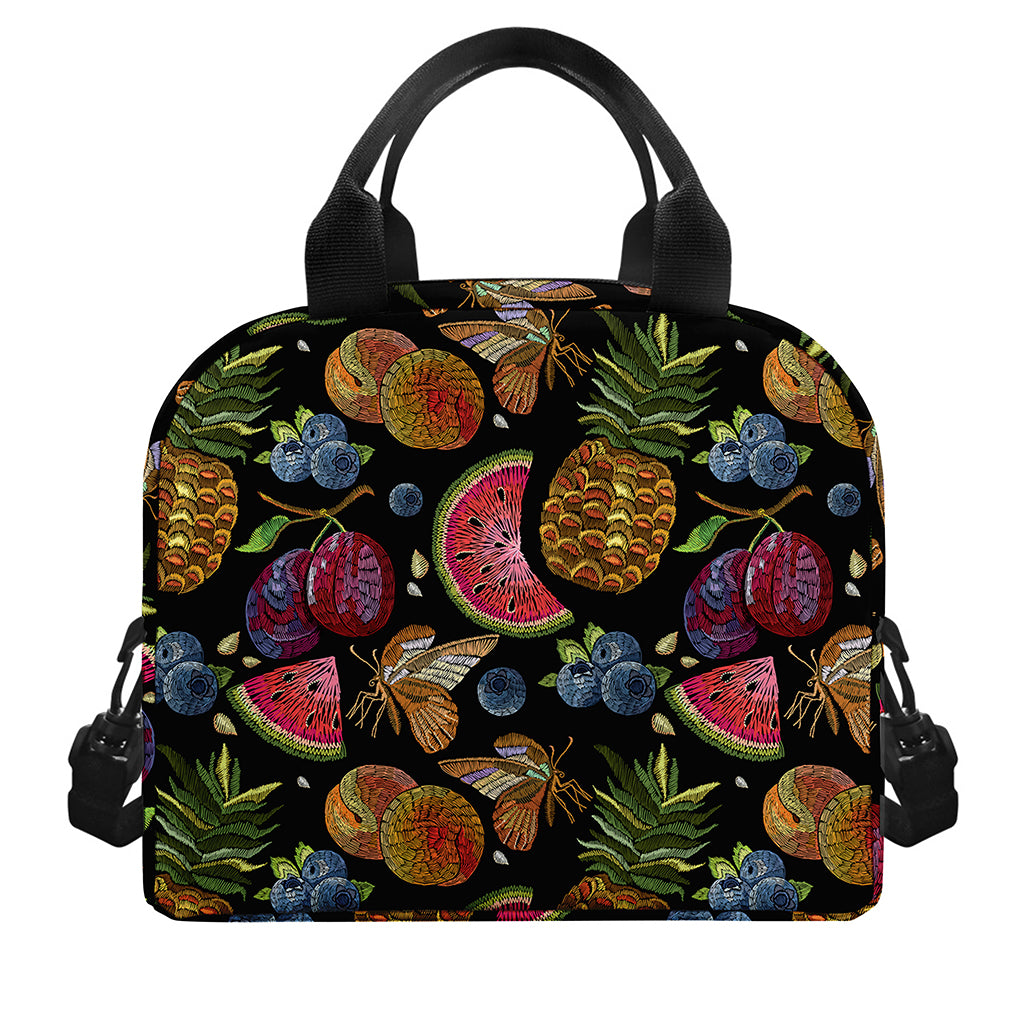 Embroidery Tropical Pattern Print Insulated Lunch Bag