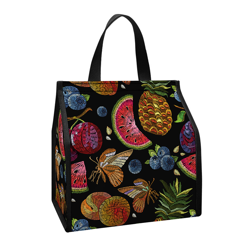 Embroidery Tropical Pattern Print Insulated Lunch Tote
