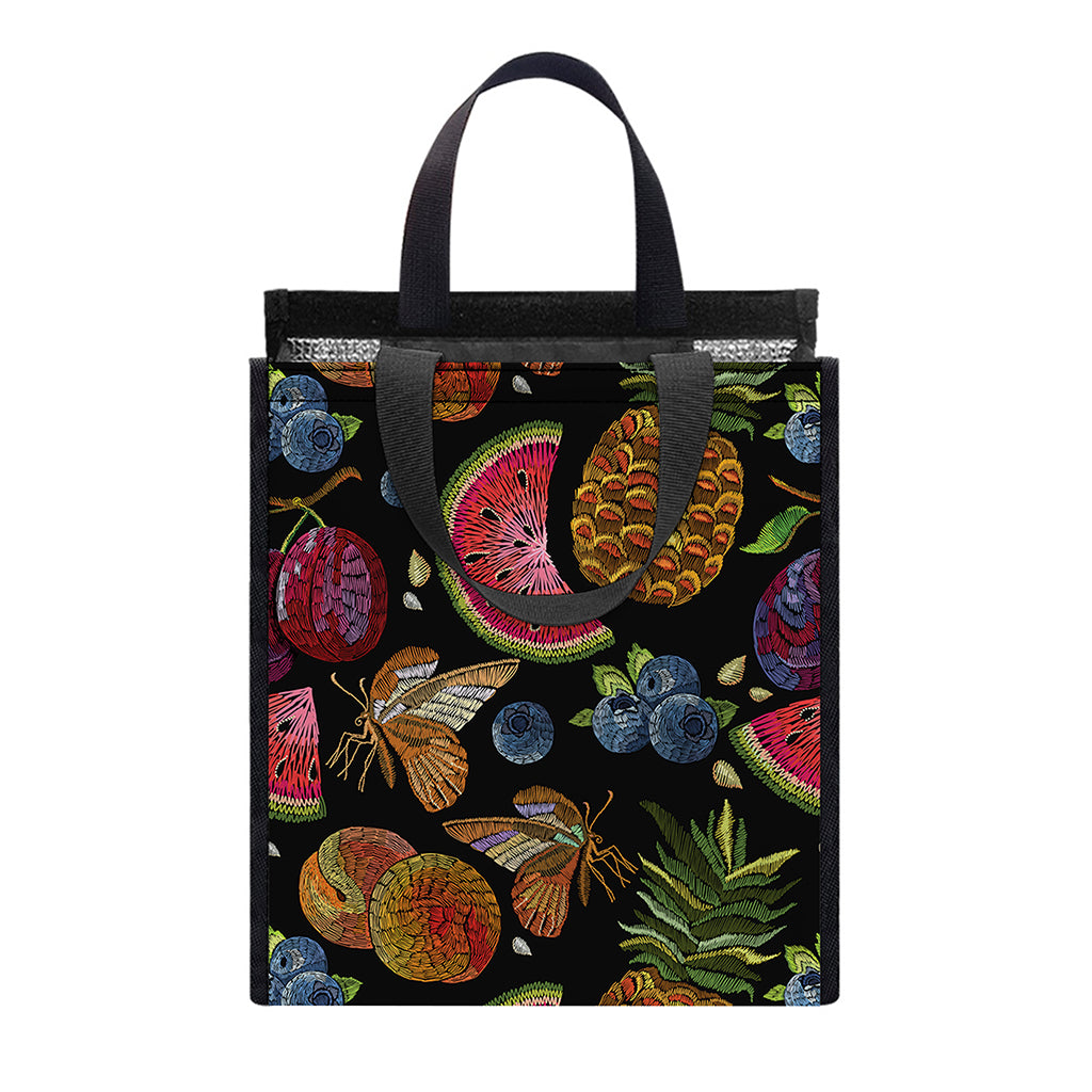 Embroidery Tropical Pattern Print Insulated Lunch Tote