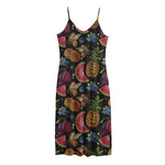 Embroidery Tropical Pattern Print Jersey Midi Cami Dress