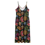Embroidery Tropical Pattern Print Jersey Midi Cami Dress
