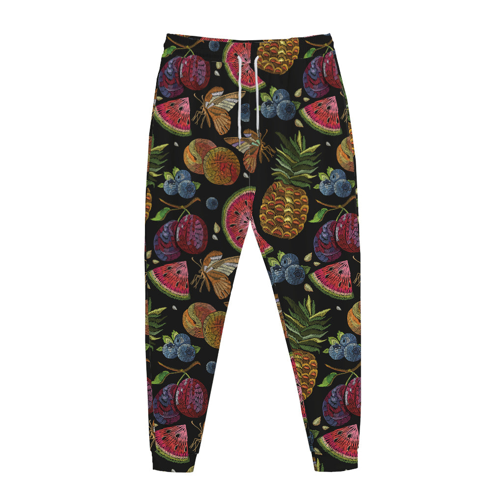 Embroidery Tropical Pattern Print Jogger Pants