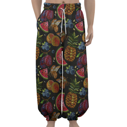 Embroidery Tropical Pattern Print Lantern Pants