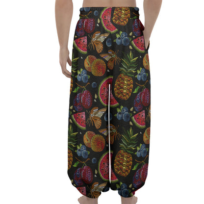 Embroidery Tropical Pattern Print Lantern Pants