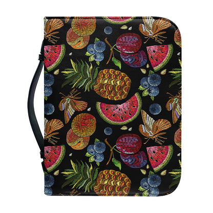 Embroidery Tropical Pattern Print Leather Bible Cover