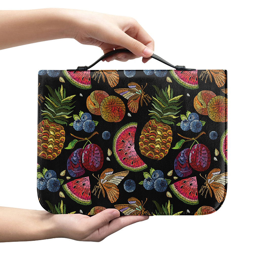Embroidery Tropical Pattern Print Leather Bible Cover