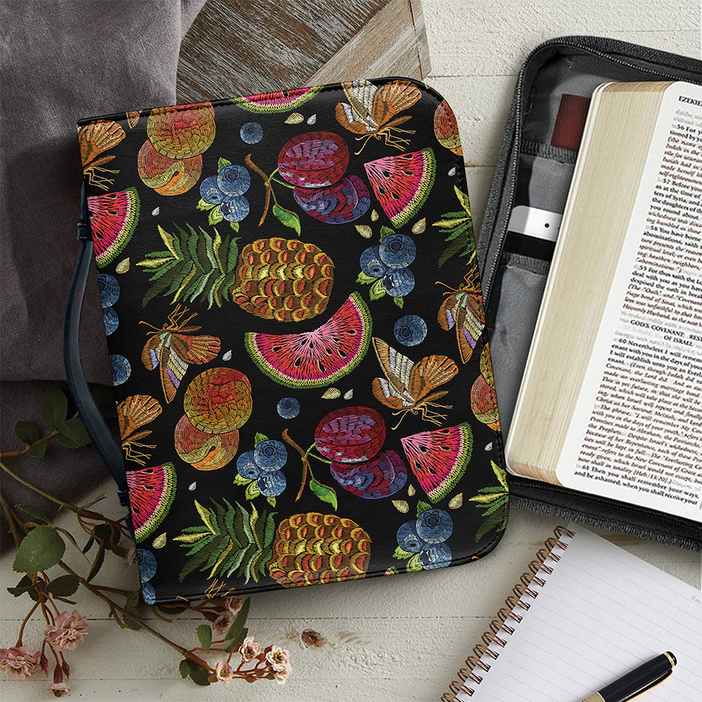 Embroidery Tropical Pattern Print Leather Bible Cover