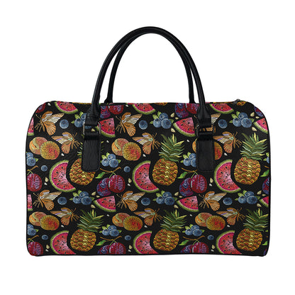 Embroidery Tropical Pattern Print Leather Duffle Bag