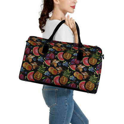 Embroidery Tropical Pattern Print Leather Duffle Bag