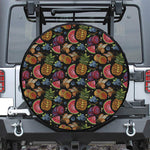 Embroidery Tropical Pattern Print Leather Spare Tire Cover