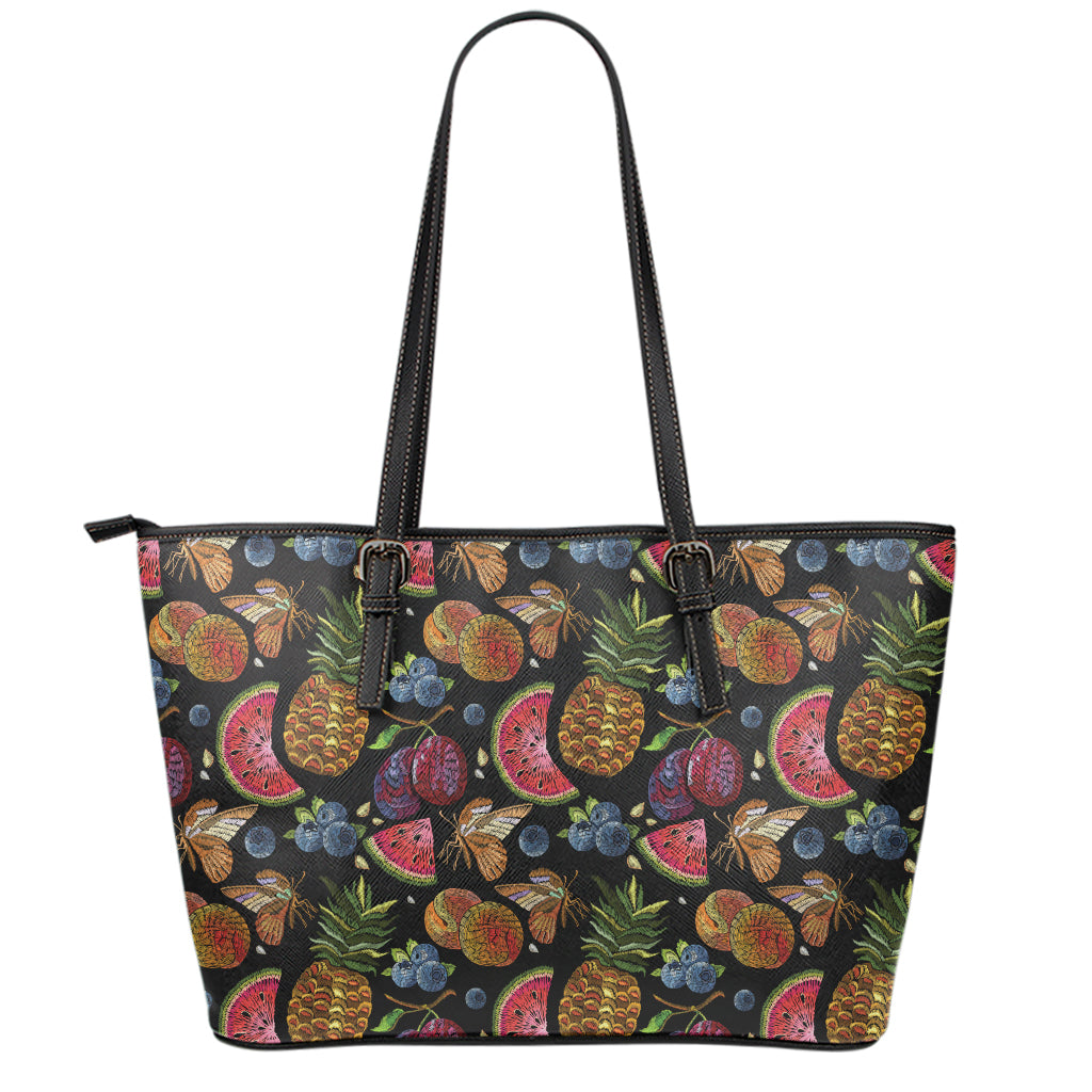 Embroidery Tropical Pattern Print Leather Tote Bag