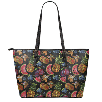 Embroidery Tropical Pattern Print Leather Tote Bag